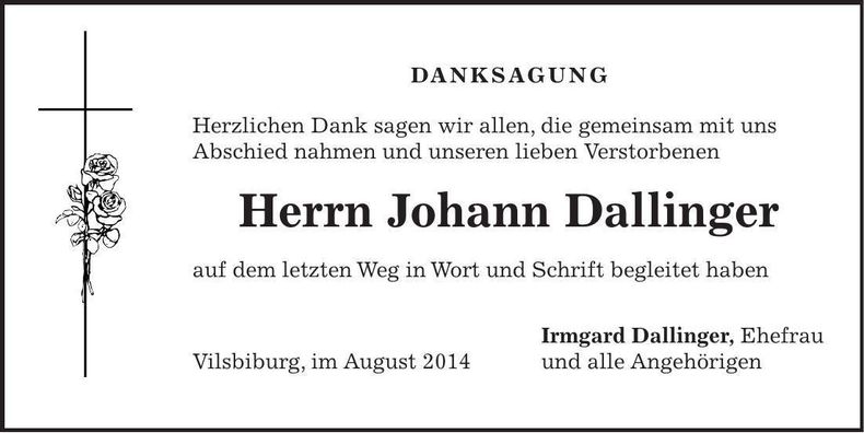Traueranzeige Johann Dallinger