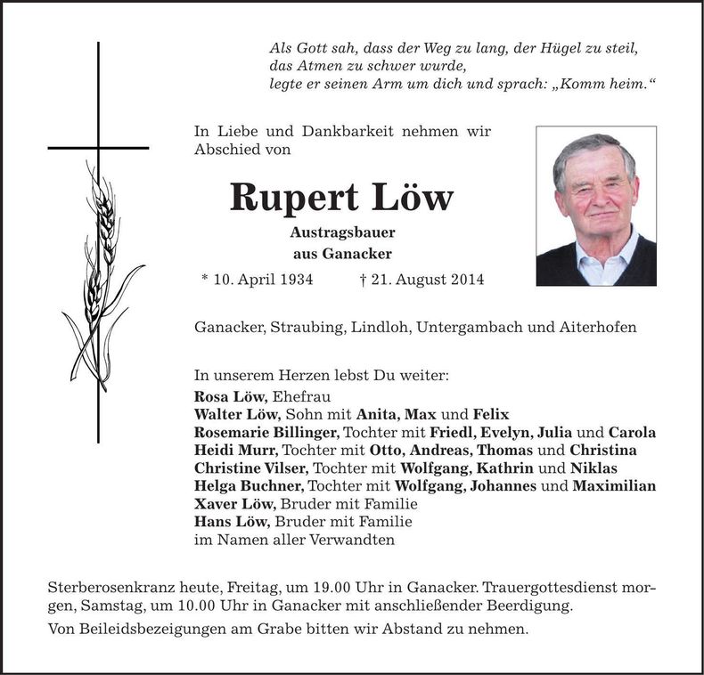 Traueranzeige Rupert Löw