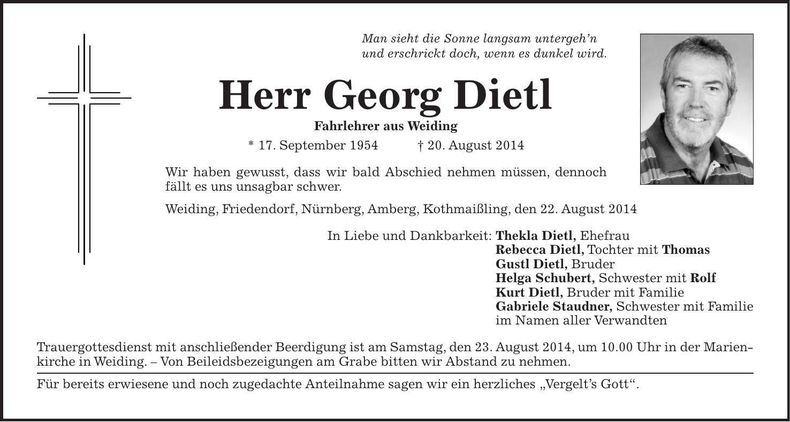 Traueranzeige Georg Dietl