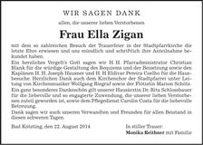 Traueranzeige Ella Zigan
