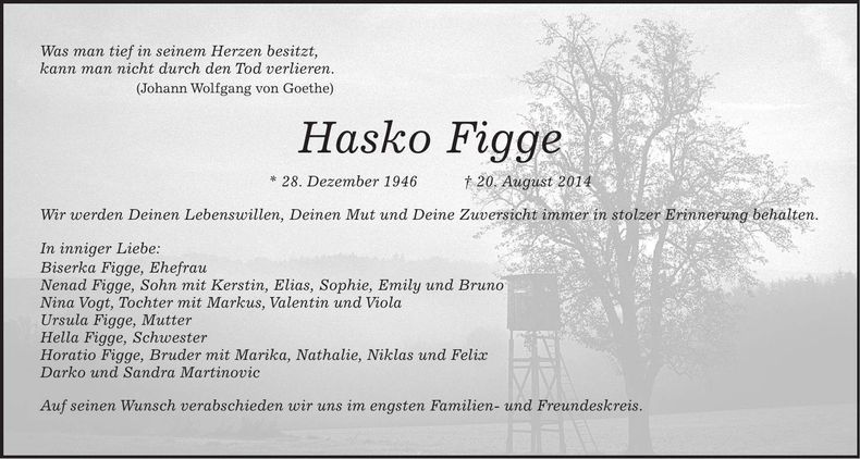 Traueranzeige Hasko Figge