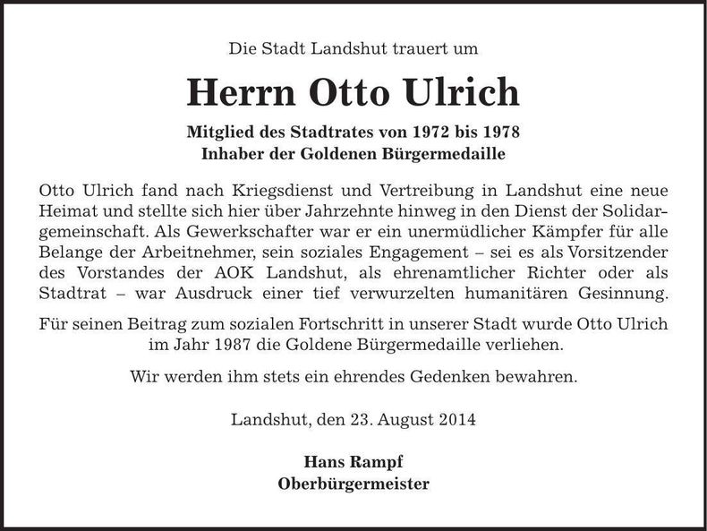 Traueranzeige Otto Ulrich