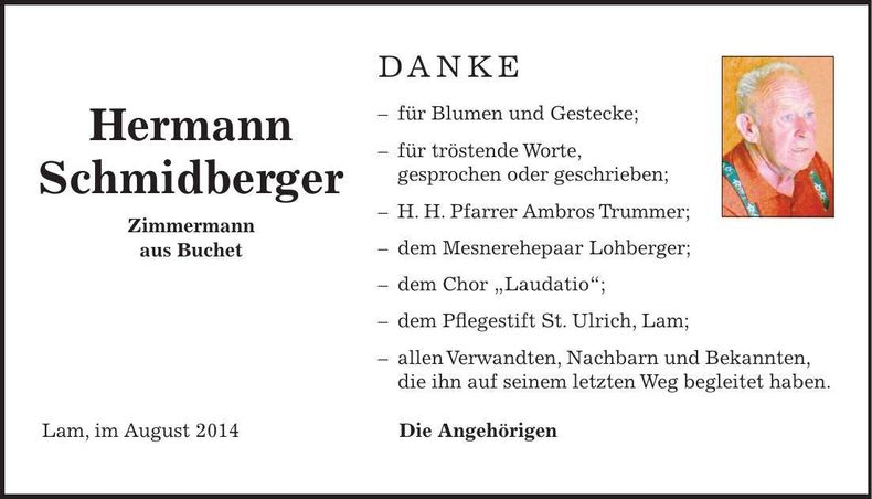 Traueranzeige Hermann Schmidberger