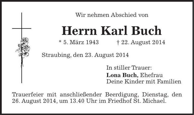 Traueranzeige Karl Buch