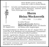 Traueranzeige Heinz Weckwerth