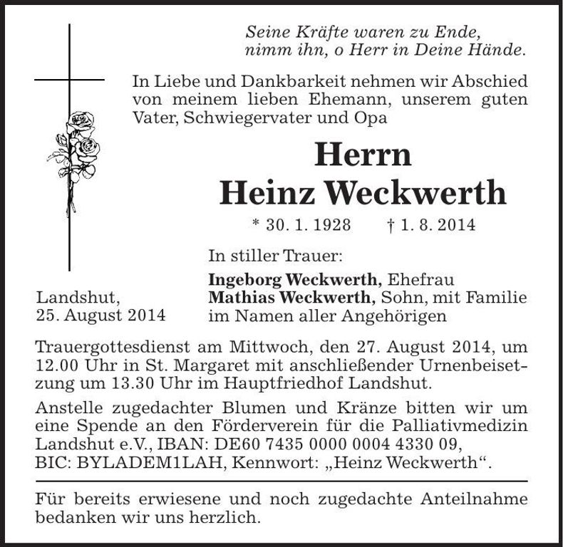 Traueranzeige Heinz Weckwerth