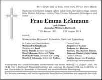 Traueranzeige Emma Eckmann