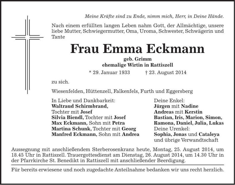 Traueranzeige Emma Eckmann