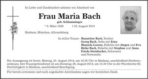Traueranzeige Maria Bach