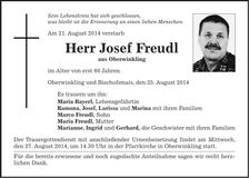 Traueranzeige Josef Freudl