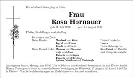 Traueranzeige Rosa Hornauer