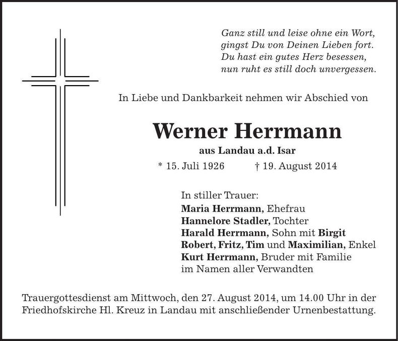 Traueranzeige Werner Herrmann