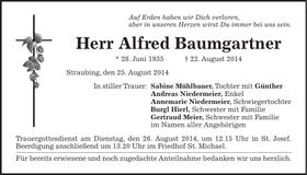 Traueranzeige Alfred Baumgartner