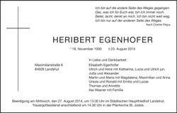 Traueranzeige Heribert Ludwig Ehomas Egenhofer Egenhofer