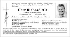 Traueranzeige Richard Alt