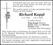 Traueranzeige Richard Kappl