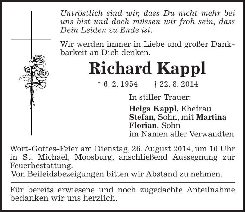 Traueranzeige Richard Kappl