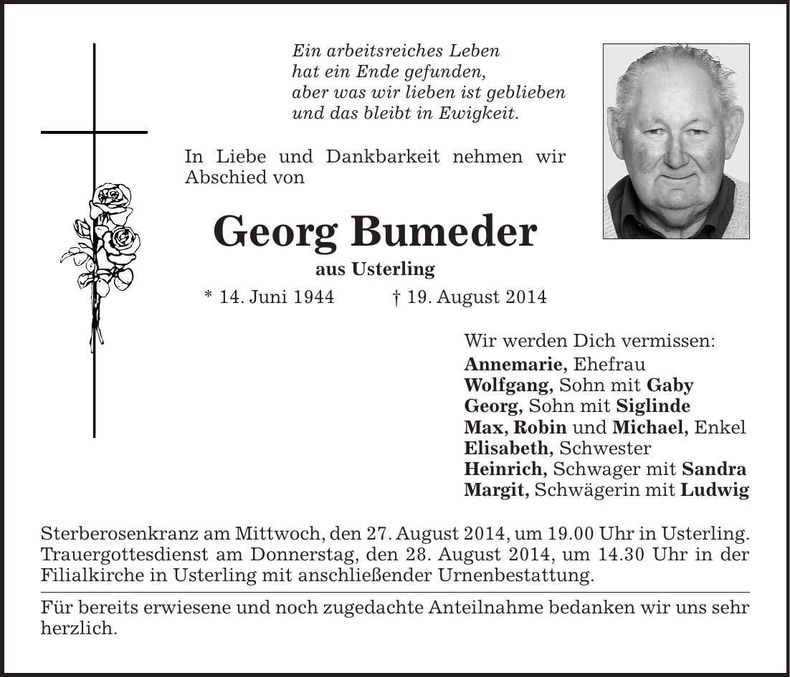 Traueranzeige Georg Bumeder