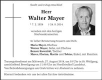 Traueranzeige Walter Mayer