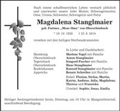 Traueranzeige Magdalena Stanglmaier