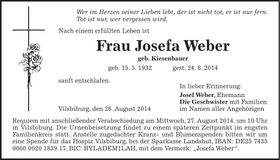 Traueranzeige Josefa Weber