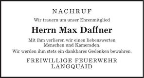 Traueranzeige Max Daffner