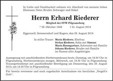Traueranzeige Erhard Riederer