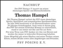 Traueranzeige Thomas Hampel
