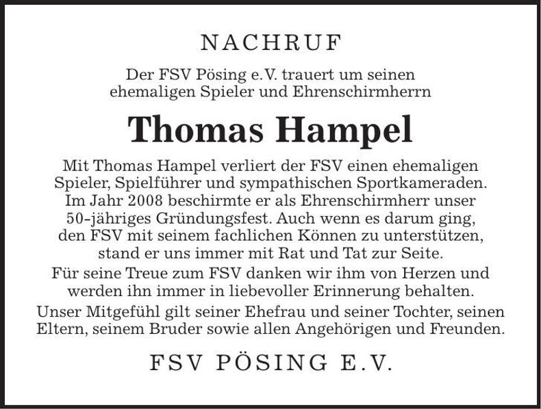 Traueranzeige Thomas Hampel