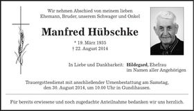 Traueranzeige Manfred Hübschke