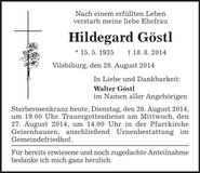 Traueranzeige Hildegard Göstl