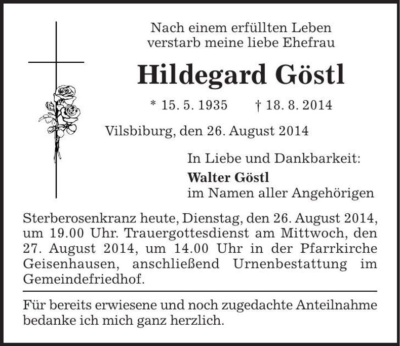 Traueranzeige Hildegard Göstl