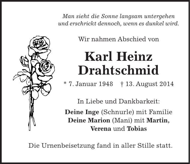 Traueranzeige Karl Heinz Drahtschmid