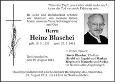 Traueranzeige Heinz Blaschei