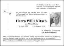 Traueranzeige Willi Nitsch