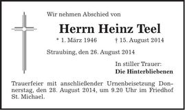 Traueranzeige Heinz Teel