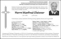 Traueranzeige Manfred Gleixner