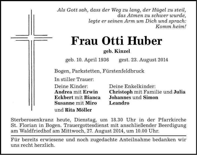 Traueranzeige Otti Huber