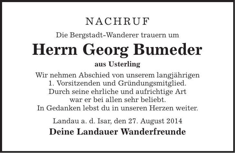 Traueranzeige Georg Bumeder