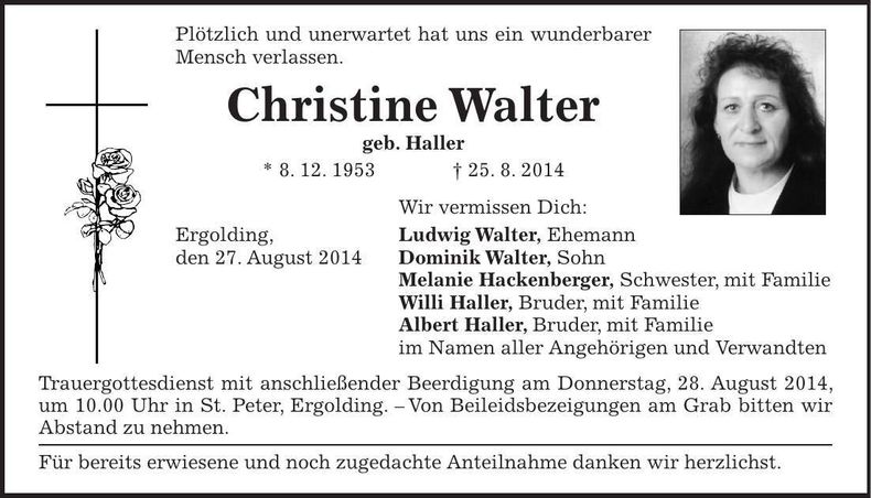 Traueranzeige Christine Walter
