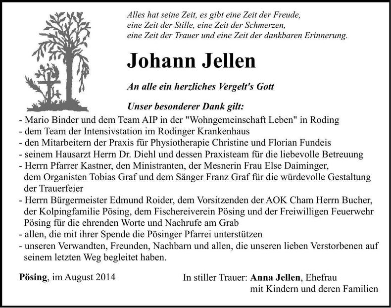 Traueranzeige Johann Jellen