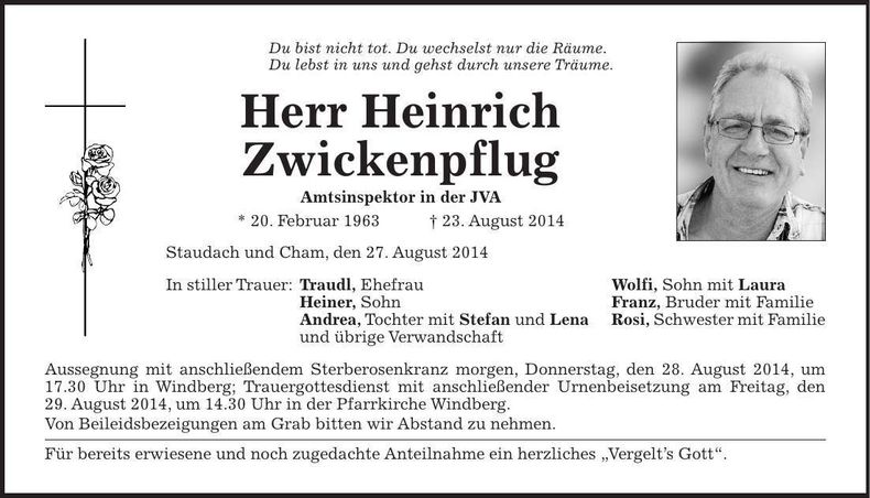 Traueranzeige Heinrich Zwickenpflug