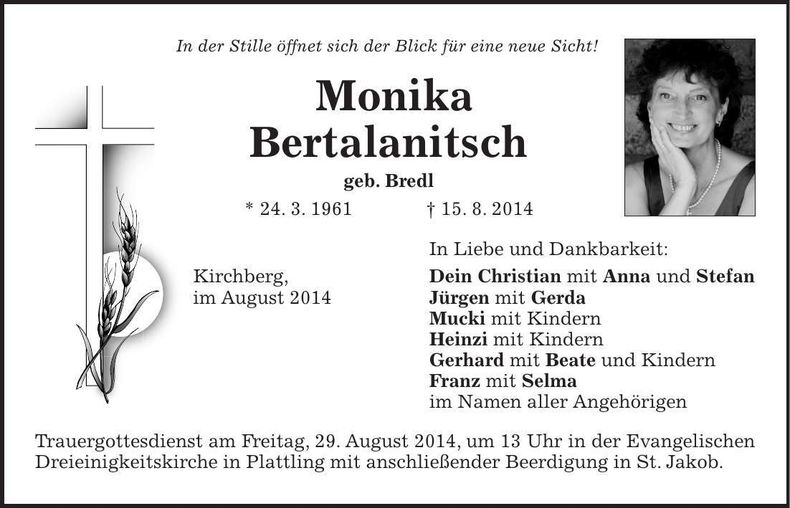 Traueranzeige Monika Bertalanitsch
