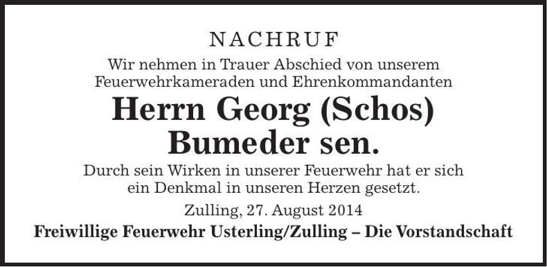 Traueranzeige Georg Bumeder sen.