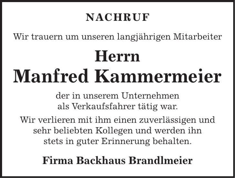 Traueranzeige Manfred Kammermeier
