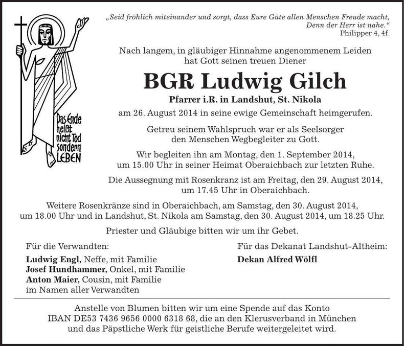 Traueranzeige Ludwig Gilch