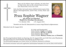 Traueranzeige Sophie Wagner