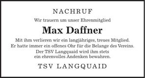 Traueranzeige Max Daffner