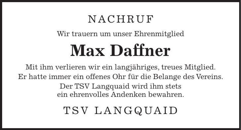 Traueranzeige Max Daffner