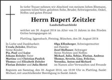 Traueranzeige Rupert Zeitzler